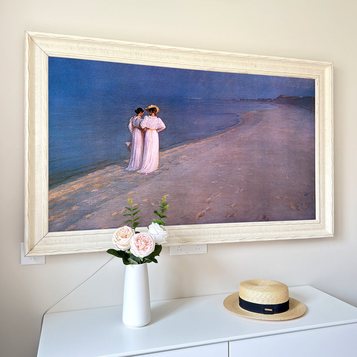 Samsung frame tv bezel,  custom brand tv frame,Frame-TV frames, handmade TV frame, tv blende 55,Ivory white with orange vintage pattern