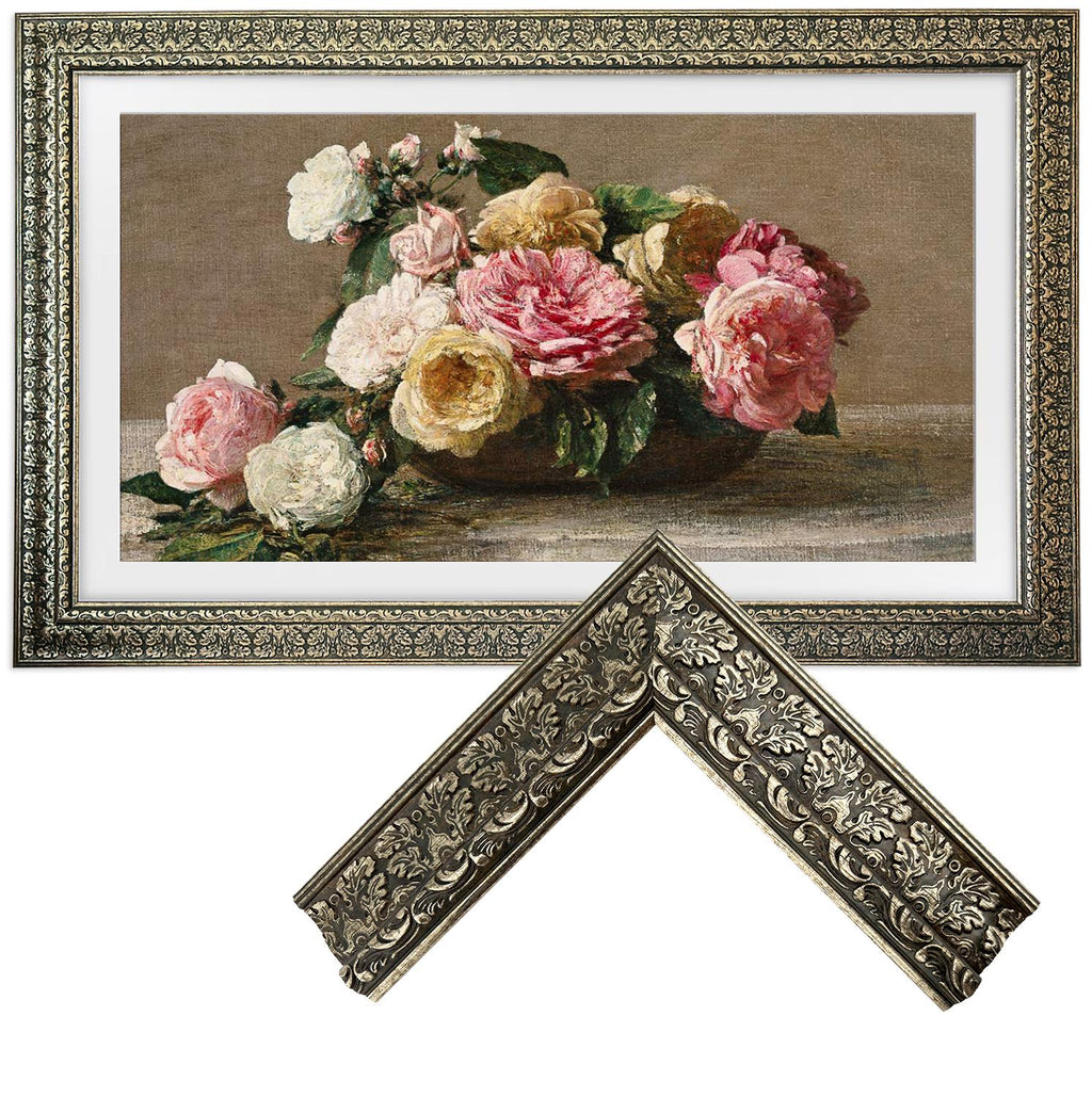 Frame for Samsung The Frame TV,Custom TV Frame ,Decorative TV Frame,Handmade tv Frame, custom brand tv frame, Silver-greenTV frames