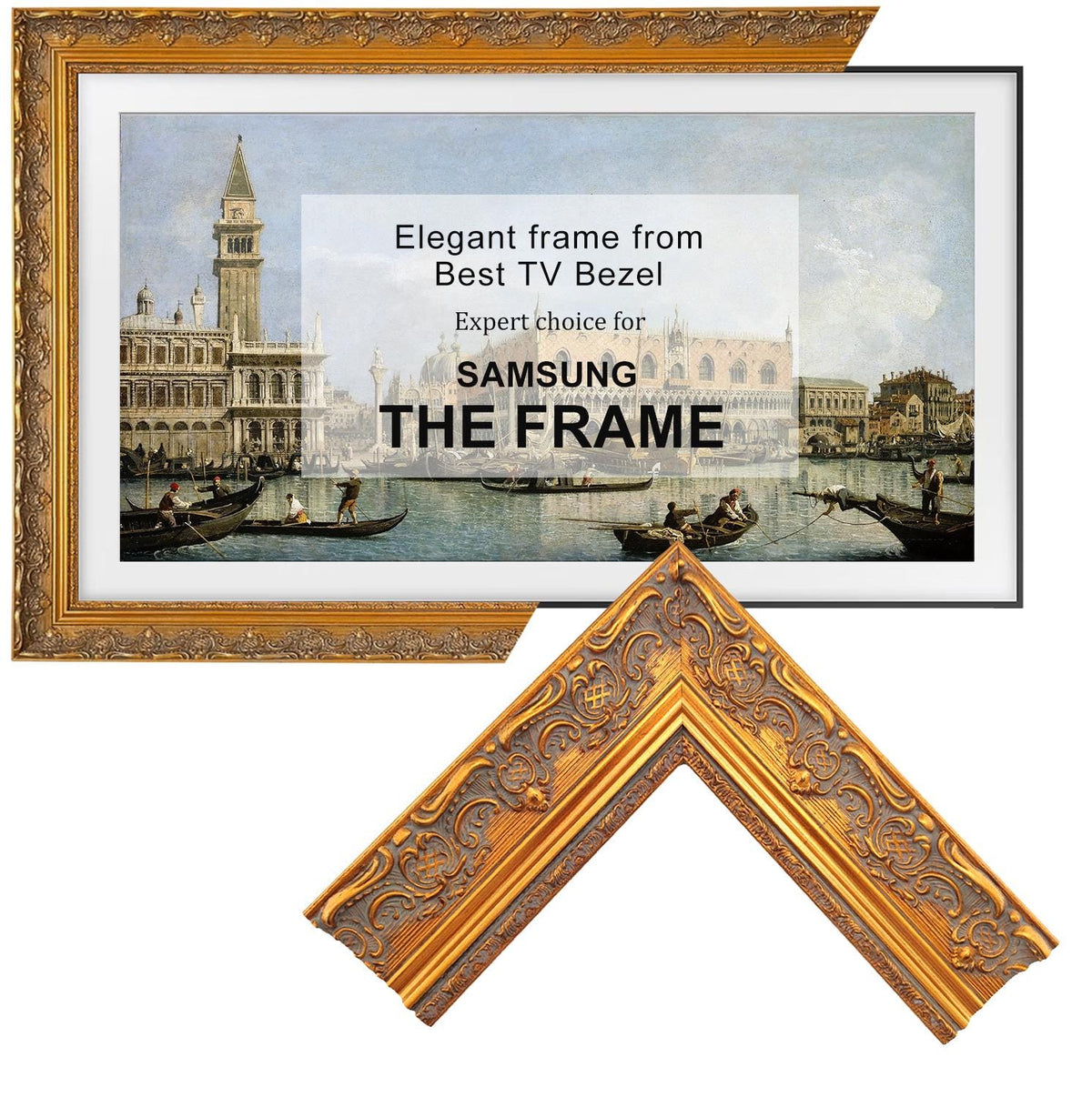 Baroque Gold Pine Wood TV Frame for Samsung The Frame,100% handmade,custom brand tv frame,frame for samsung 2021-2026&PRO