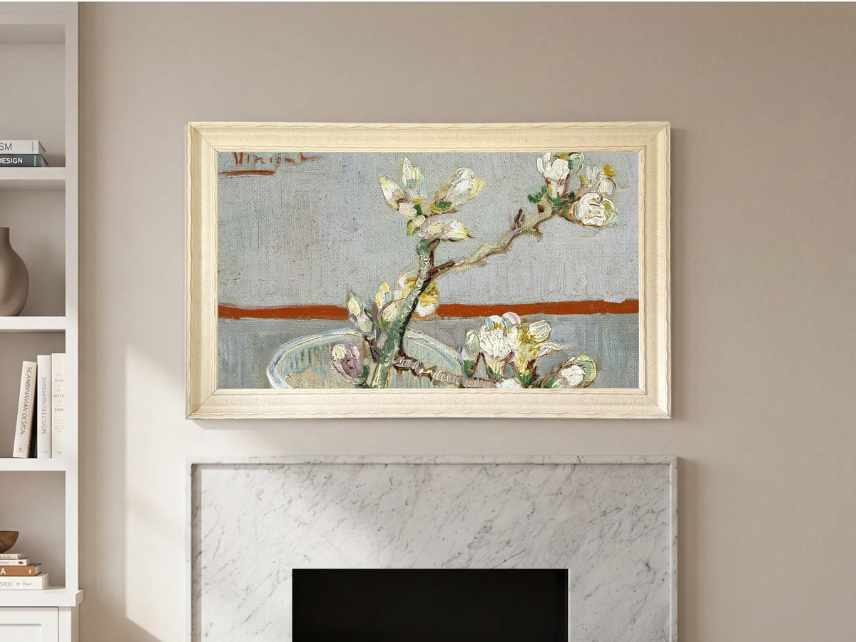Samsung frame tv bezel,  custom brand tv frame,Frame-TV frames, handmade TV frame, tv blende 55,Ivory white with orange vintage pattern